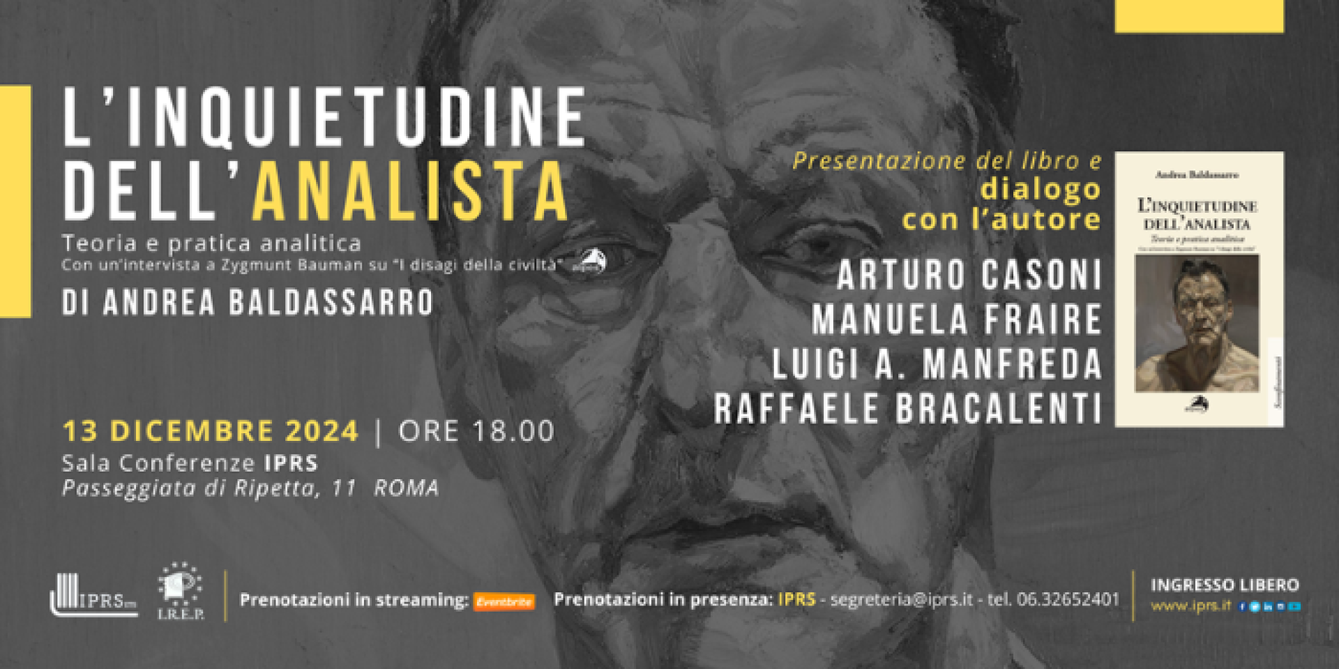 L'INQUIETUDINE DELL'ANALISTA  di Andrea Baldassarro (CPdR) - rimandato a venerdì 10 gennaio ore 18:00 Presentazione e dialogo con l'autore